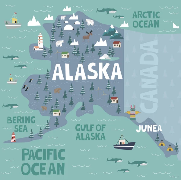 Carte illustrée de l'état de l'Alaska — Image vectorielle