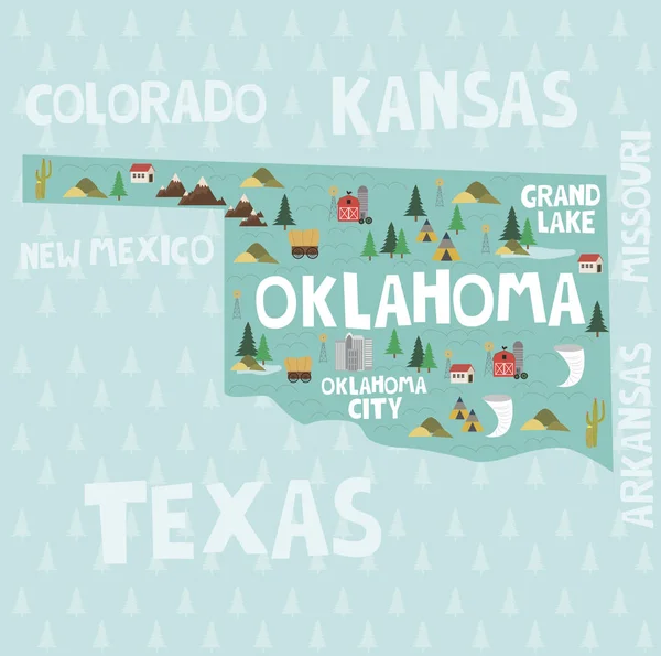 Bebilderte Karte des Bundesstaates Oklahoma — Stockvektor