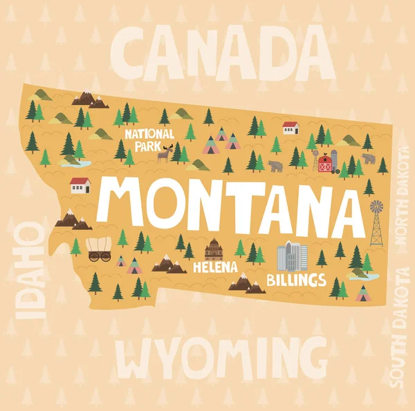 Illustrated map of the state of Montana — Stock Vector