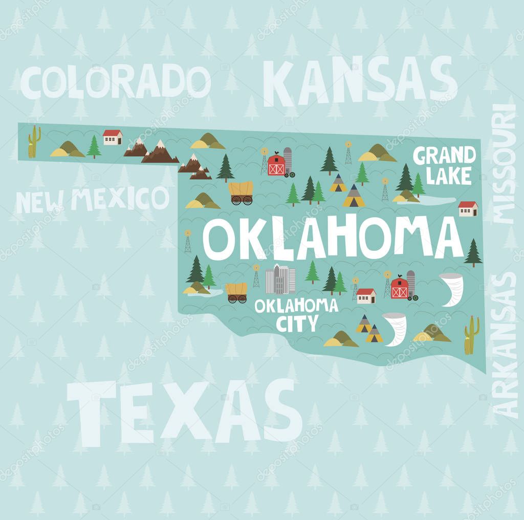 Illustrated map of the state of Oklahoma