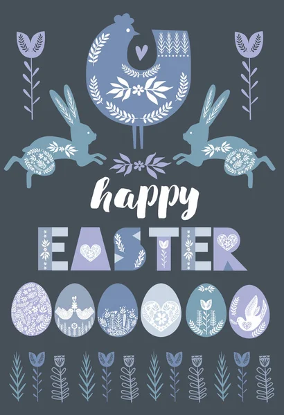 Boldog Húsvéti Üdvözlő Kártya Poszter Skandináv Stílusban Szerkeszthető Vektoros Illusztráció — Stock Vector