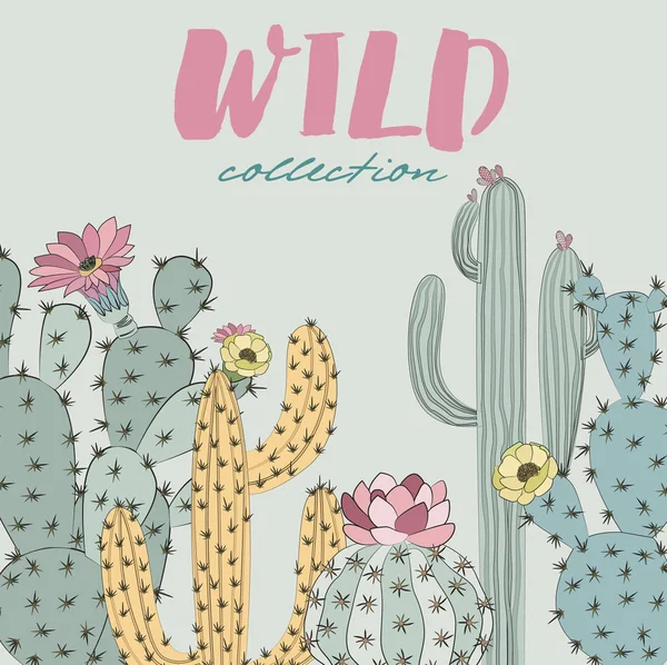 Affiche Avec Cactus Succulent Dans Style Croquis Illustration Vectorielle Modifiable — Image vectorielle