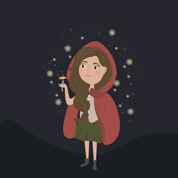 Векторні ілюстрації з дівчиною та грибами — стоковий вектор
