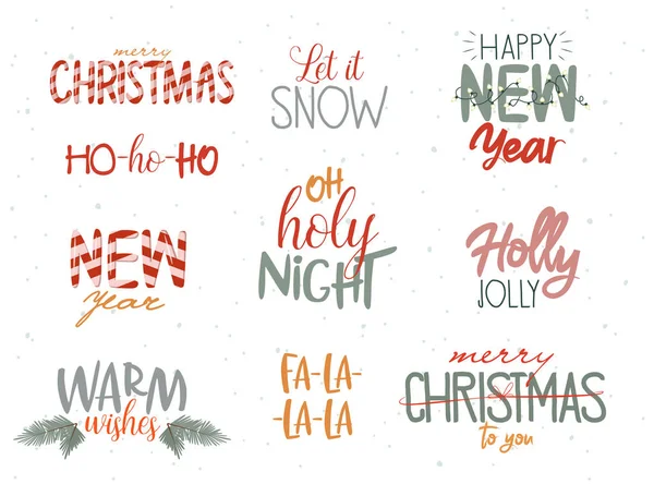 Cute Typography Quotes Holiday Lettering Phrases Merry Christmas Happy New — Stock Vector