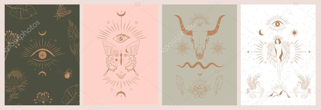 Collection Mythology Mystical Illustrations Hand Drawn Style Fantasy Animals Mythical Royalty Free Stock Illustrations