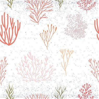 Su altı dünyası, yosunlar ve bitkilerle kusursuz bir düzen. Düzenlenebilir vektör illüstrasyonu.