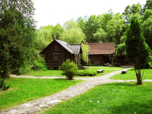 Une Cabane Rondins Dans Village Forestier — Photo