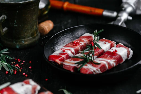 Cooking Meat Rolls Bacon Spices Grill — Stock Photo, Image