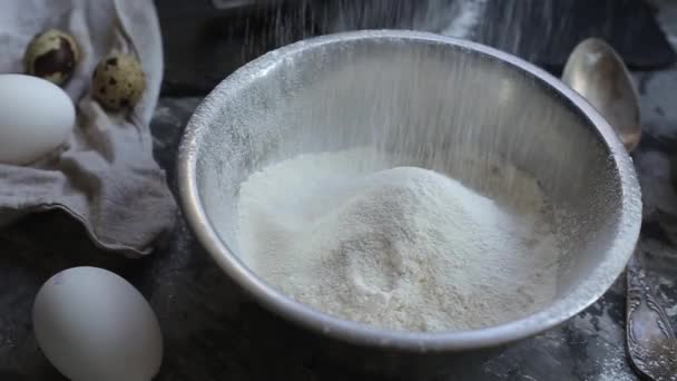 Flour Poured Bowl — Stock Video