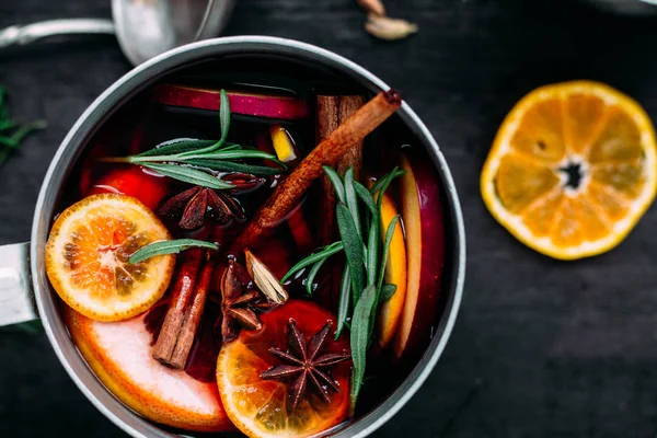 Hot Red Wine Mulled Wine Citruses Spices — Stock Photo, Image