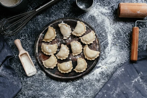 Process Making Dumplings Pies Kitchen — Stock Photo, Image