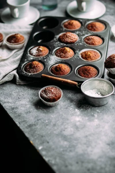 Banánové Muffiny Stole Snídaně — Stock fotografie