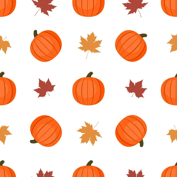 Fondo sin costuras con calabazas y hojas de otoño — Vector de stock