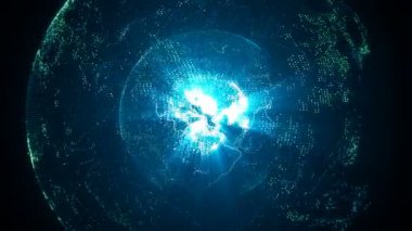 Kendi ekseni çevresinde dönen parlayan mavi Küre.