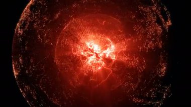 Kendi ekseni çevresinde dönen parlayan kırmızı Küre.