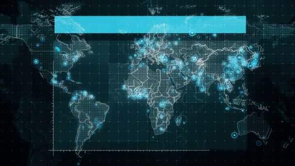 Abnehmendes Diagramm auf der Weltkarte mit Texthalter. — Stockvideo