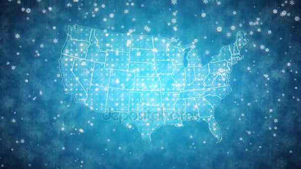 Blue Snowy Looped Background Map of the USA. — Stock Video