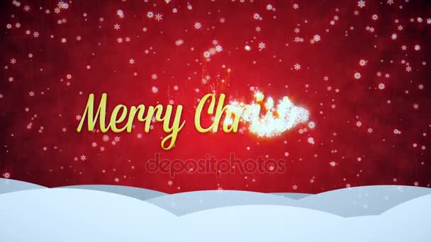 Schneebedeckter rot animierter Hintergrund frohe Weihnachten. — Stockvideo