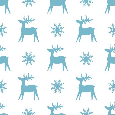 Ren geyiği ve kar taneleri ile Noel sorunsuz doku.