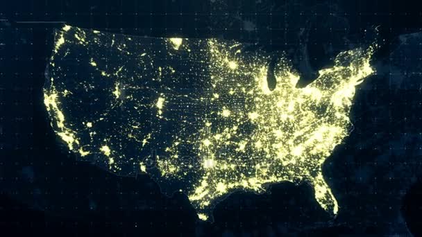 Mapa de EE.UU. Iluminación nocturna . — Vídeos de Stock