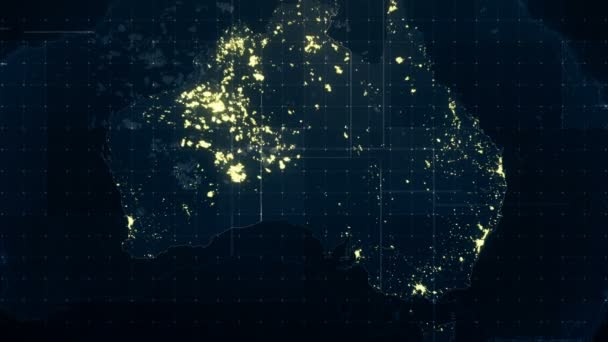 Мапа Австралії нічне освітлення. — стокове відео