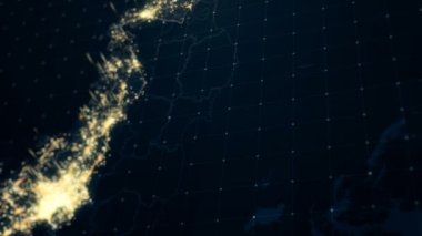 Japonya Haritası gece aydınlatma.
