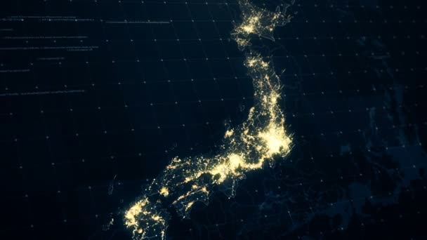 Japão Mapa Noite de iluminação . — Vídeo de Stock