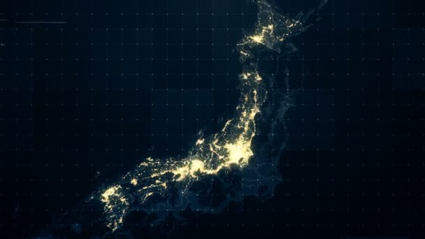 Japón Mapa Iluminación nocturna . — Vídeos de Stock
