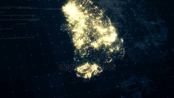 Korea Południowa mapa noc oświetlenie — Wideo stockowe