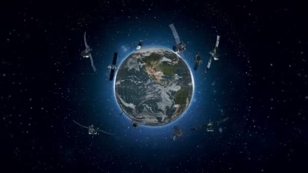 Animation en boucle des satellites terrestres Vue de face . — Video