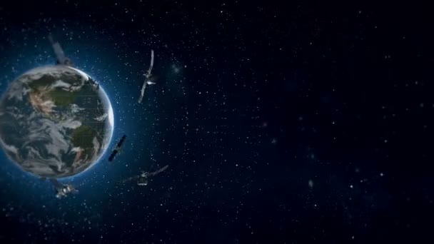 Lus animatie van de aarde satellieten zijaanzicht. — Stockvideo