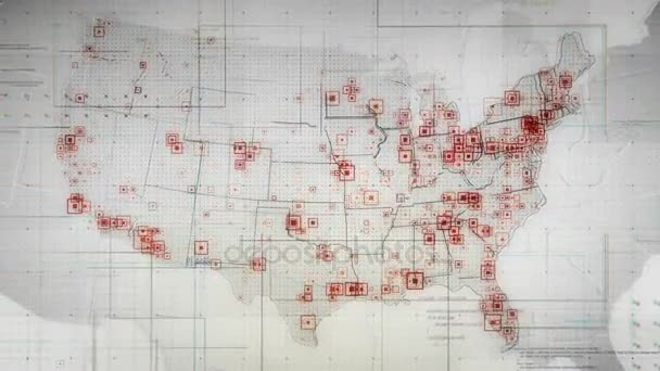 Mapa blanco de EE.UU. con líneas cámara de retroceso . — Vídeos de Stock