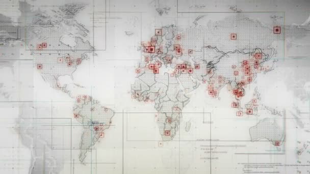 Mapa del mundo blanco con líneas cámara de retroceso . — Vídeos de Stock