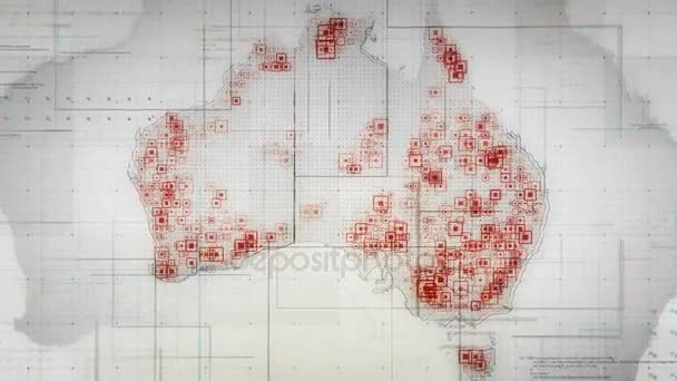 Mapa blanco de Australia con líneas cámara de retroceso . — Vídeos de Stock