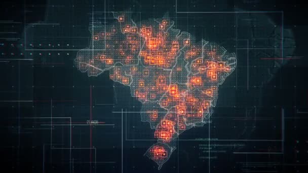 黑色的巴西地图与线回滚摄像机 — 图库视频影像