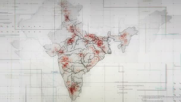 Mapa blanco de la India con líneas cámara de retroceso — Vídeos de Stock