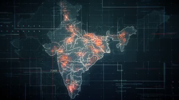 Mapa negro de la India con líneas cámara de retroceso — Vídeo de stock