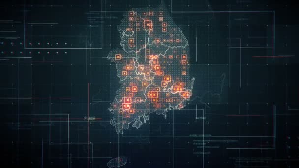 Mapa negro de Corea del Sur con líneas cámara de retroceso — Vídeo de stock