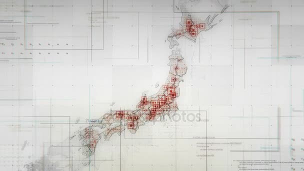 Mapa blanco de Japón con líneas cámara de retroceso — Vídeo de stock