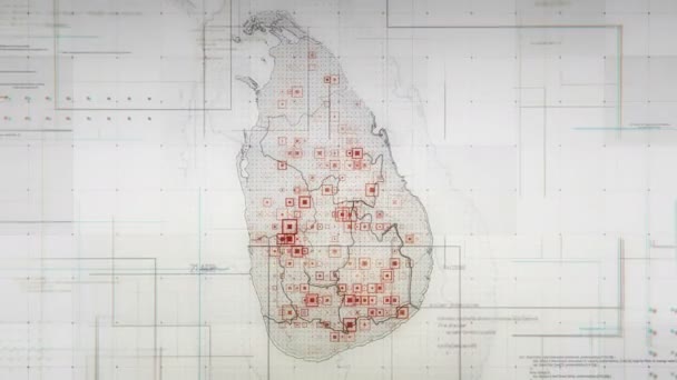 Satırları geri alma kamera ile beyaz Sri Lanka Haritası. — Stok video