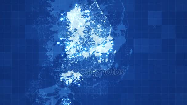 Niebieski Korea Południowa mapa sieci wycofywania — Wideo stockowe