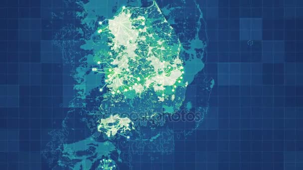 Πράσινο Νότια Κορέα χάρτη δικτύου επαναφοράς — Αρχείο Βίντεο