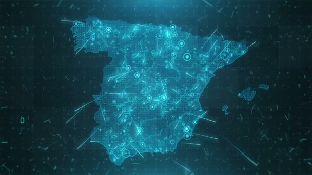 Spanien karta bakgrund städer anslutningar 4k — Stockvideo