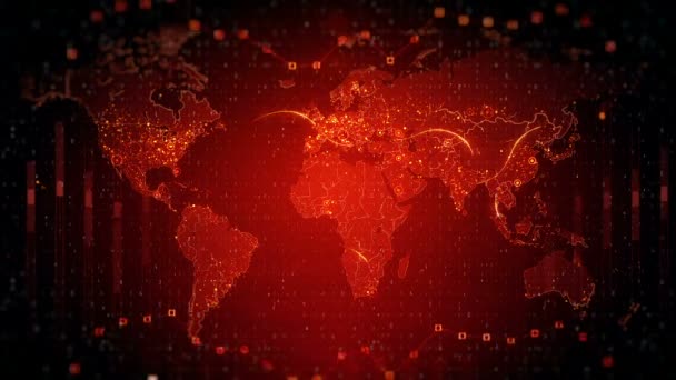 Mapa mundial tecnológico rojo — Vídeos de Stock