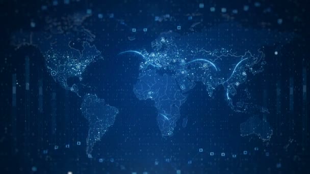 Blauwe technologische wereldkaart — Stockvideo