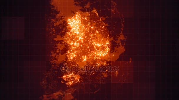 地図上の夜に視覚効果と別の場所で光る照明要素のアニメーションの韓国地図をループしました スライド ショー プレゼンテーション トレーラー サイエンス フィクションの開閉等に最適 — ストック動画