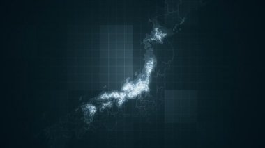 Japonya gece aydınlatma eşleştirir. Animasyonlu Japonya harita görsel efektler ve parlak aydınlatma elemanları farklı yerlerde harita üzerinde geceleri ilmekledi. Slidesho '' ar, sunum, römorklar, bilim-kurgu açacakları ve vb. için mükemmel.