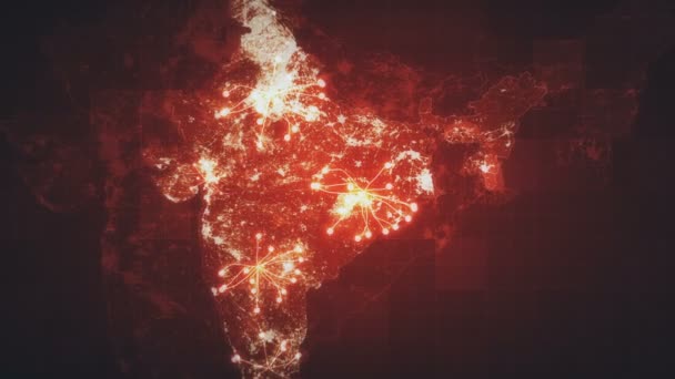 Animovaná Mapa Indie Mřížky Animované Sítě Mezi Hlavními Směry Vizuální — Stock video
