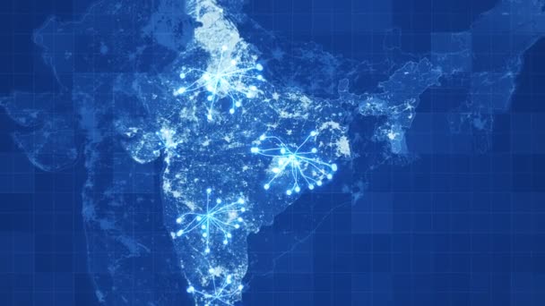 Mappa India Animata Con Griglia Reti Animate Tra Direzioni Principali — Video Stock
