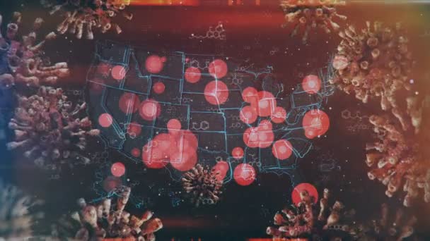Bewegungsgrafische Karte Der Usa Mit Der Lokalisierung Und Ausbreitung Der — Stockvideo